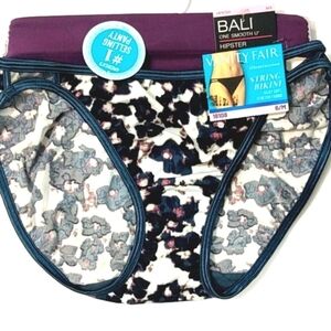 BALI HIPSTER & VANITY FAIR STRING BIKINI PANTYIES 2 PIECE BUNDLE SIZE 6 MED NWT